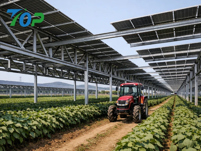 農業ソーラー向け高クリアランス地面架台システムの施工事例（日本農地利用対応）