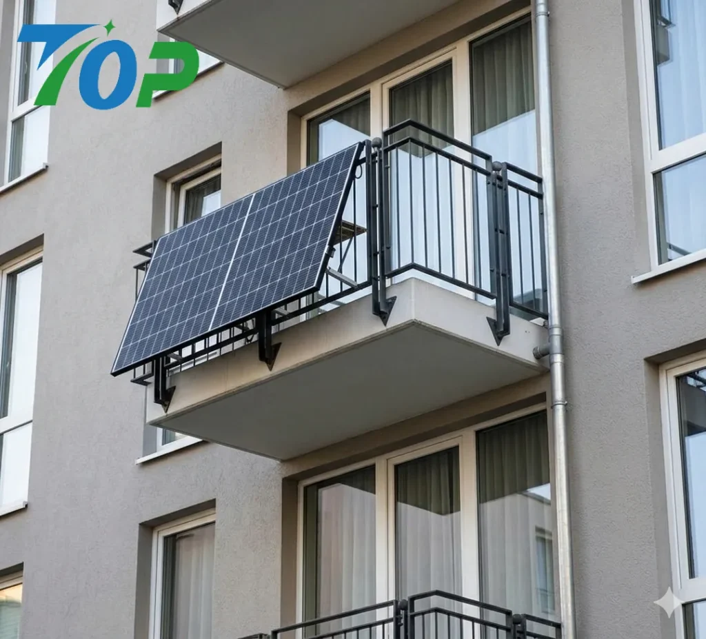 バルコニー用ソーラー架台の角度設計により太陽光を効率よく受光