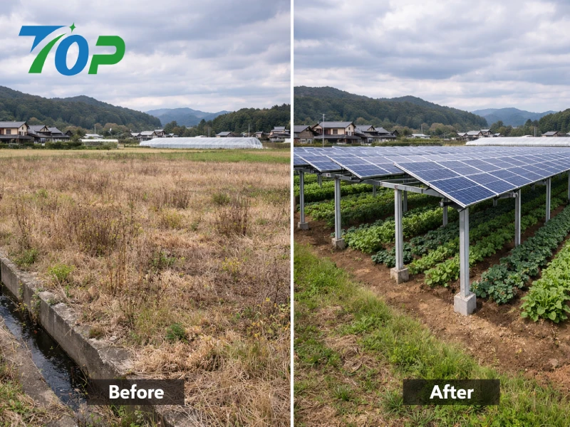農地利用を高度化する農業ソーラー地面架台の導入イメージ