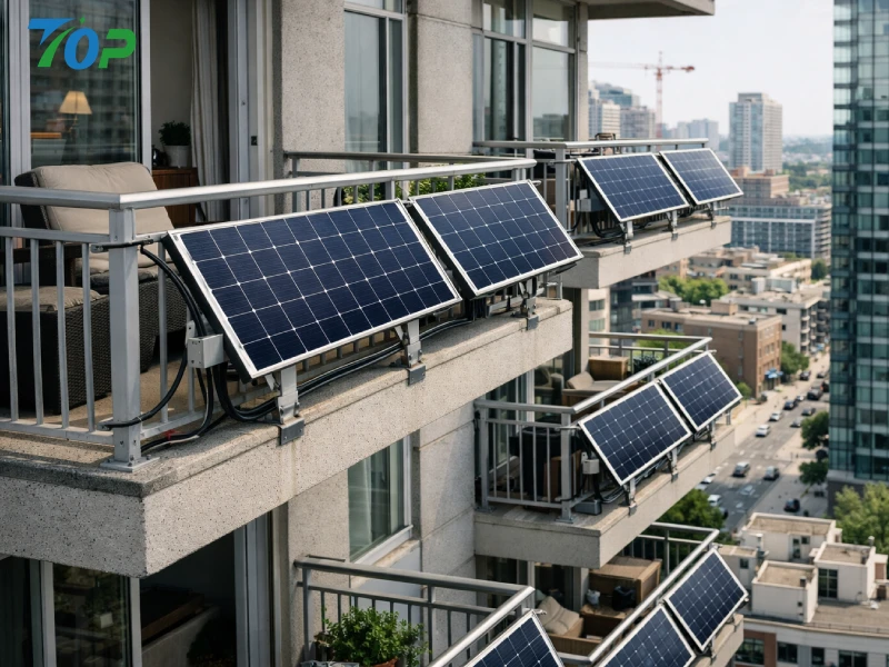 High-rise building balcony solar kit installation with realistic EPC engineering structure