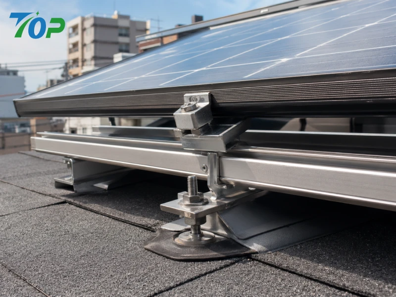 住宅用屋根設置型太陽光発電システムにおけるSUS304架台と防水貫通構造の実際の施工状態