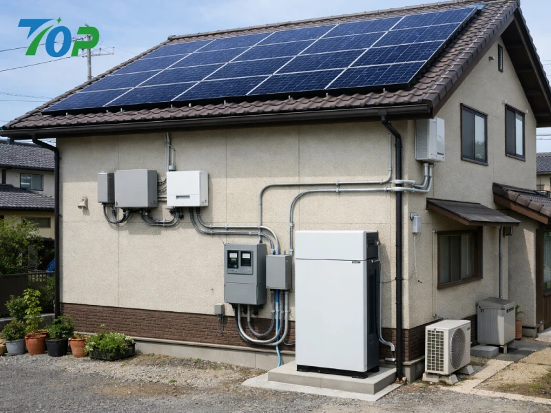 住宅用太陽光発電と蓄電池システムの住宅街導入例