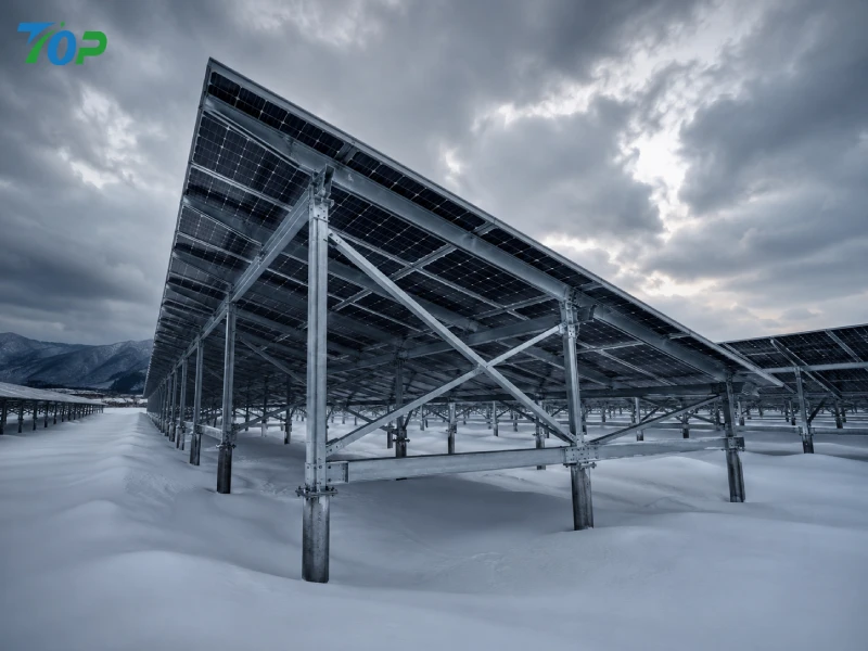 北海道の豪雪地帯に導入された、傾斜角40度の高傾斜HDG鋼製ソーラー架台システムを採用した地上設置型太陽光発電所