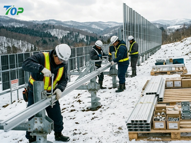 日本のEPC施工チームが、プレハブ式地上設置型太陽光発電架台システムを設置