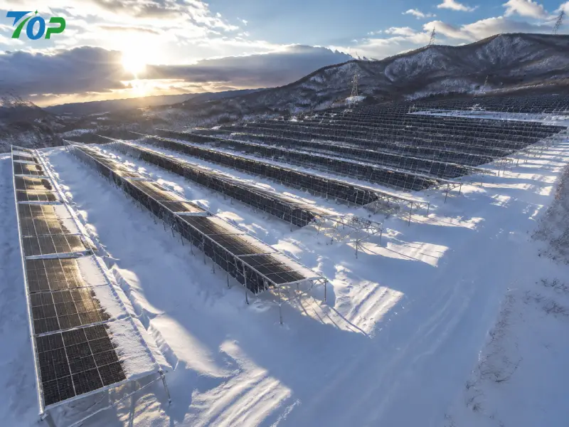 Aomori utility-scale solar mounting system designed for heavy snow load, wind load and snow drifting conditions using galvanized steel pile foundations