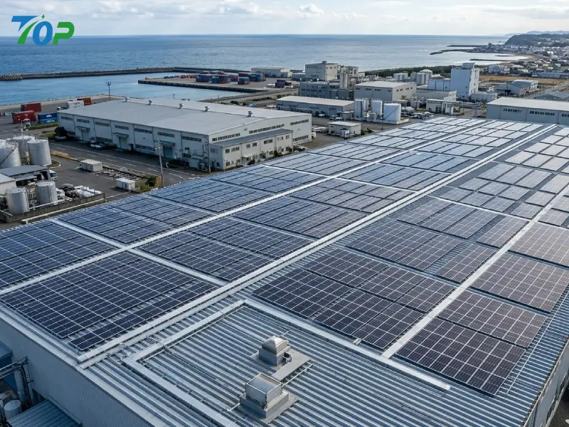 Industrial rooftop solar mounting system designed for high wind coastal regions with reinforced edge-zone structure